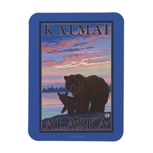 クマとカブ – アラスカ,カトマイ マグネット (縦)
