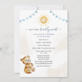 クマとサンシャインウォーター色ボーイズ赤ちゃんシャワー 招待状 (正面)