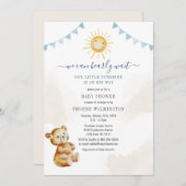 クマとサンシャインウォーター色ボーイズ赤ちゃんシャワー 招待状 (正面/裏面)