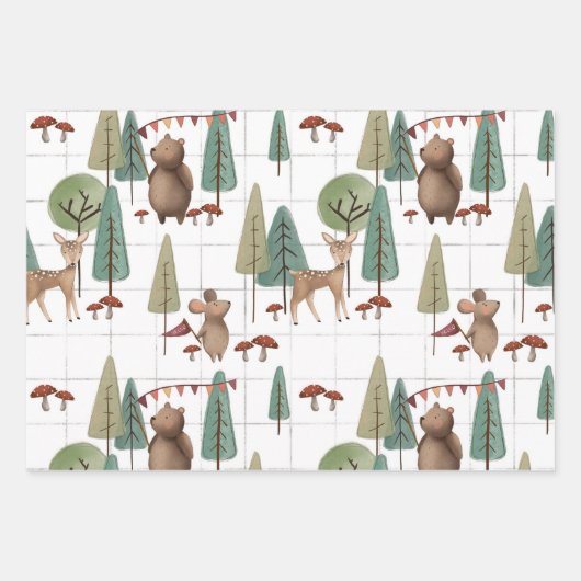 クマとネズミの森の動物 ラッピングペーパーシート (正面2)
