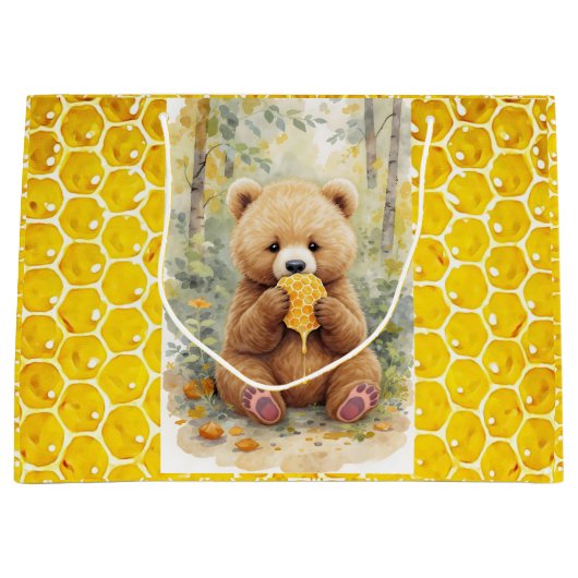 クマとハチミツのベビーシャワー ラージペーパーバッグ (正面)