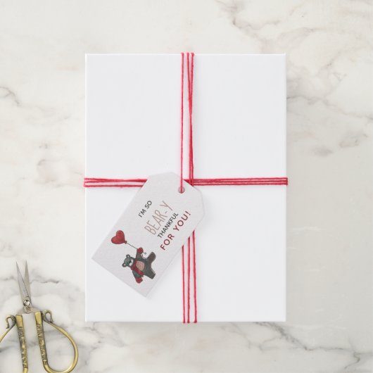 クマとハートバルーン感謝バレンタインデー ギフトタグ (より糸付き)