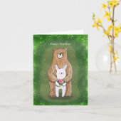 クマとバニーが一緒に幸せかわいいカップルの愛 カード (黄色い花)