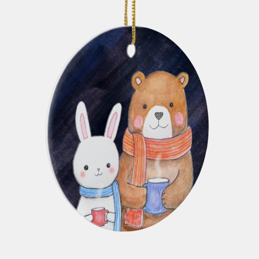クマとバニーのカップルが一緒にカスタムクリスマス セラミックオーナメント (右)