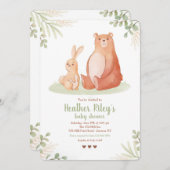 クマとバニーのベビーシャワー 招待状 (正面/裏面)