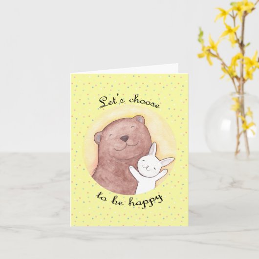 クマとバニーの感動的幸福 カード (黄色い花)