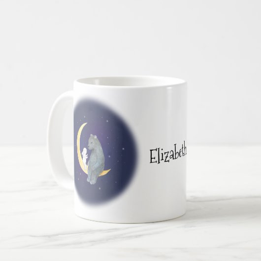 クマとバニーの月にかわいいカップル名前をカスタムする コーヒーマグカップ (正面左)