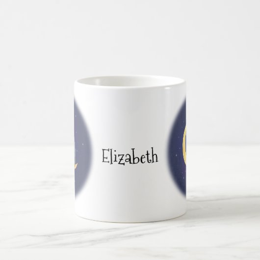 クマとバニーの月にかわいいカップル名前をカスタムする コーヒーマグカップ (中央)