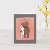 クマとバニーカップルかわいい愛するカップルポートレート カード (黄色い花)