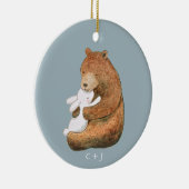 クマとバニーカップルカスタム記念日バレンタイン セラミックオーナメント (右)