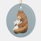 クマとバニーカップルカスタム記念日バレンタイン セラミックオーナメント (左)