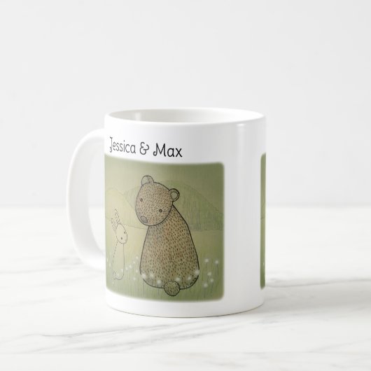 クマとバニーカップル名前をカスタムするギフト コーヒーマグカップ (正面左)