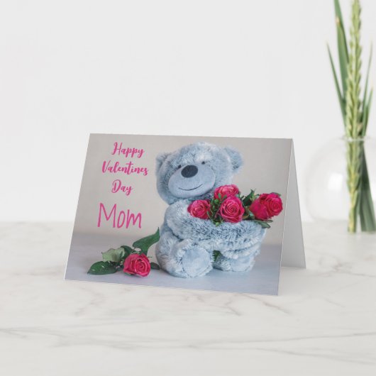 クマとバラマママバレンタインカード サンキューカード (正面)