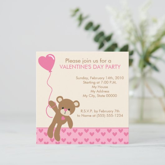 クマとバルーンのバレンタインデー招待状 招待状 (スタンド正面)