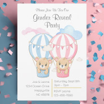 クマとバルーン性別の表示パーティの招待状