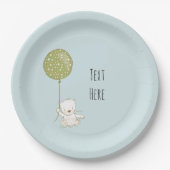 クマとバルーン紙プレート – 青 ペーパープレート (正面)