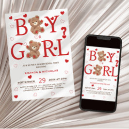 クマとバレンタインのハート性別の表示 招待状