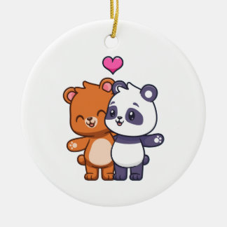 クマとパンダのハグ Best Friends セラミックオーナメント