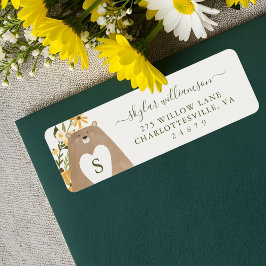 クマとビー水の色ワイルドフラワーベビーシャワー ラベル