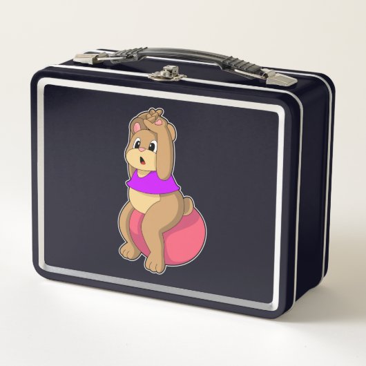 クマとフィットネスエクササイズボール.PNG メタルランチボックス (正面)