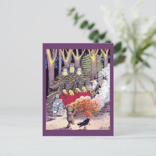 クマとブラウニーのハロウィーン焚き火 ポストカード (スタンド正面)