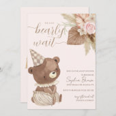 クマとボホの花男女兼用赤ちゃんシャワー 招待状 (正面/裏面)