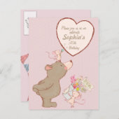 クマとマウスの子ども誕生日招待状 インビテーションポストカード (正面/裏面)