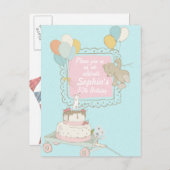 クマとマウスの子ども誕生日招待状 インビテーションポストカード (正面/裏面)