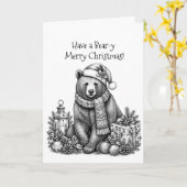 クマとメリークリスマス カード (黄色い花)