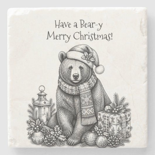 クマとメリークリスマス ストーンコースター (正面)