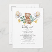 クマとユーカリ緑のカップル赤ちゃんシャワー インビテーションポストカード (正面/裏面)