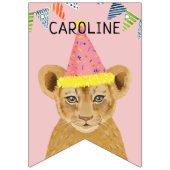 クマとライオンの子ブルーピンクの名パーソナライズされた前 バンティングフラッグ (第2の旗)