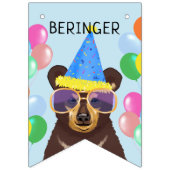 クマとライオンの子ブルーピンクの名パーソナライズされた前 バンティングフラッグ (第1の旗)