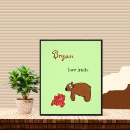 クマとラズベリー フォトプリント           