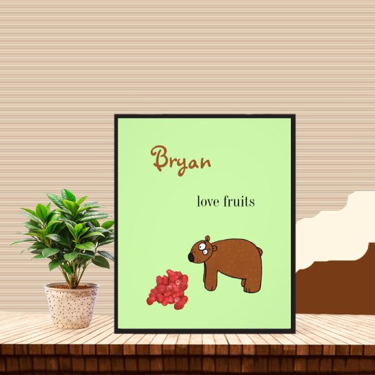 クマとラズベリー フォトプリント           