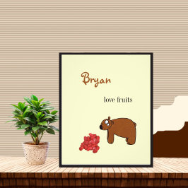 クマとラズベリー フォトプリント           