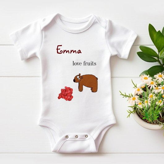 クマとラズベリー ベビーボディスーツ
