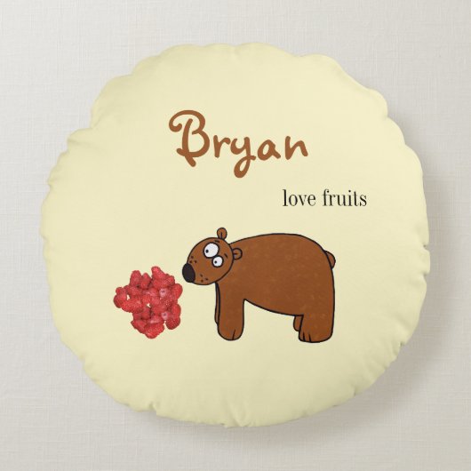 クマとラズベリー ラウンドクッション (正面)