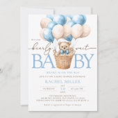 クマと一緒にいられない！気球のベビーシャワー 招待状 (正面)