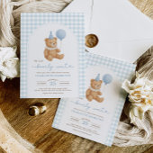 クマと一緒に待ち遠しい ベアバルーン 男の子 ベビーシャワー 招待状