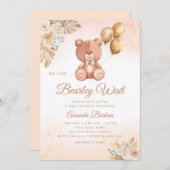 クマと一緒に待ち遠しい ボーホー パンパス グラス ベイビー シャワー 招待状 (正面/裏面)