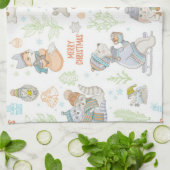 クマと友人のクリスマスパターン キッチンタオル (折り畳み)