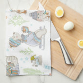 クマと友人のクリスマスパターン キッチンタオル (四つ折り)