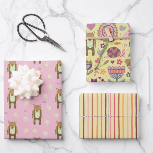 クマと友達のラッピング紙 ラッピングペーパーシート (正面)