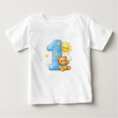 クマと太陽のファーストバースデー ベビー服 ベビーTシャツ (正面)