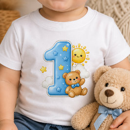 クマと太陽のファーストバースデー ベビー服 ベビーTシャツ