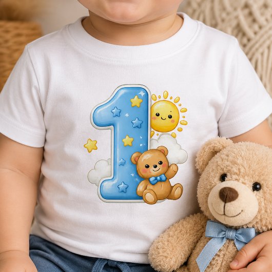 クマと太陽のファーストバースデー ベビー服 ベビーTシャツ