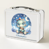 クマと星空の夜のかわいい水彩恐竜 メタルランチボックス (裏面)