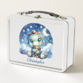 クマと星空の夜のかわいい水彩恐竜 メタルランチボックス (正面)