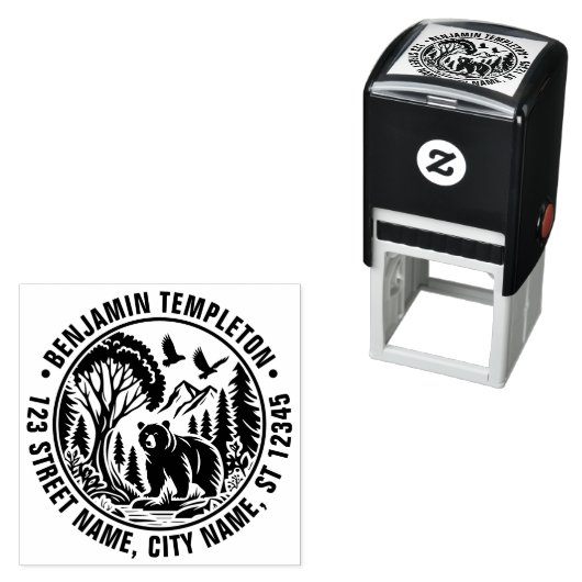 クマと木シルエット#3名差出人住所 セルフインキングスタンプ (インサイチュ)